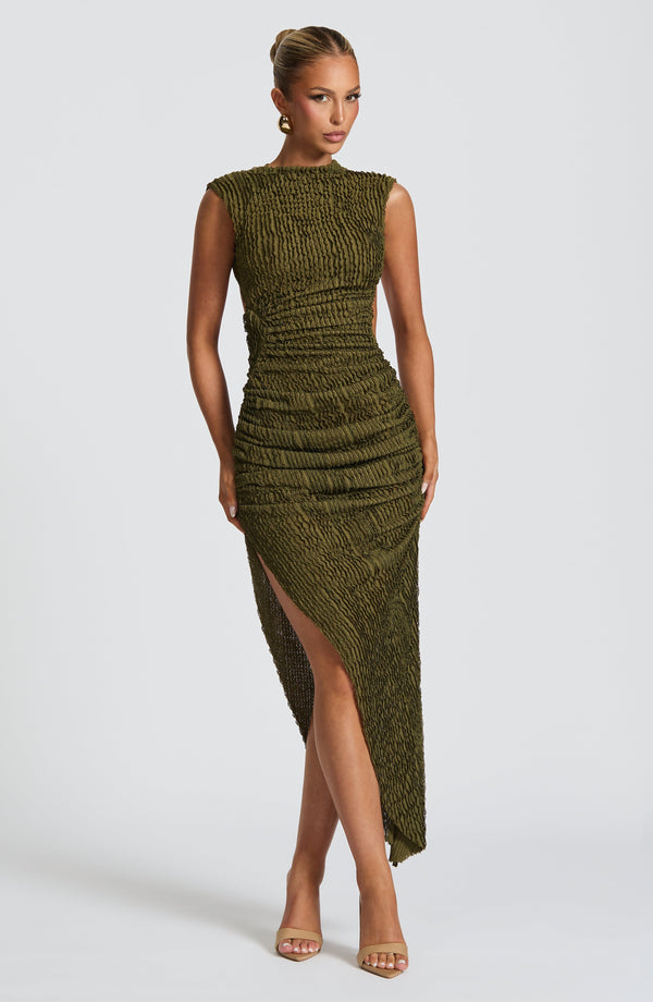Soraya™ | Robe Midi Asymétrique Texturée