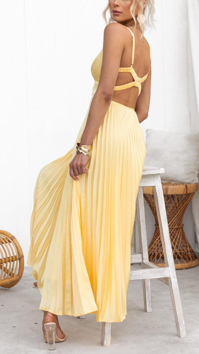 Lynne™ | Robe Longue Plissée à Encolure en V
