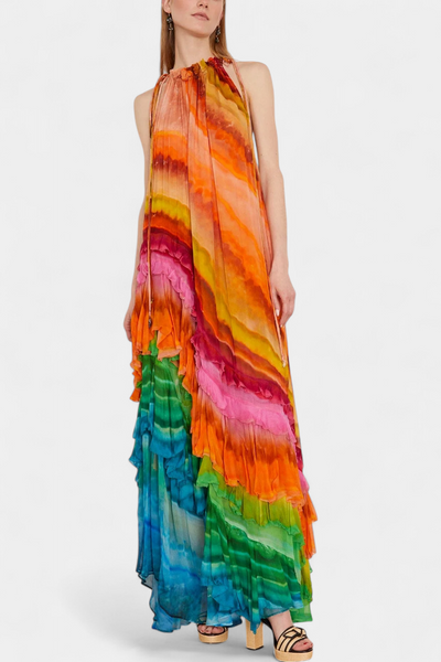 Tori™ | Robe Longue à Volants Multicolores