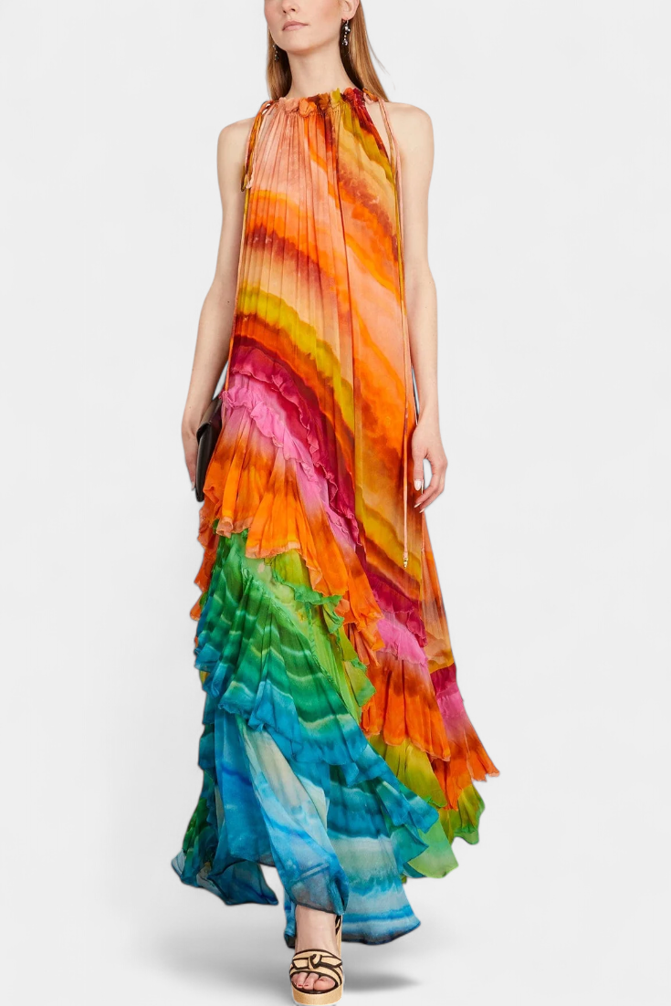 Tori™ | Robe Longue à Volants Multicolores