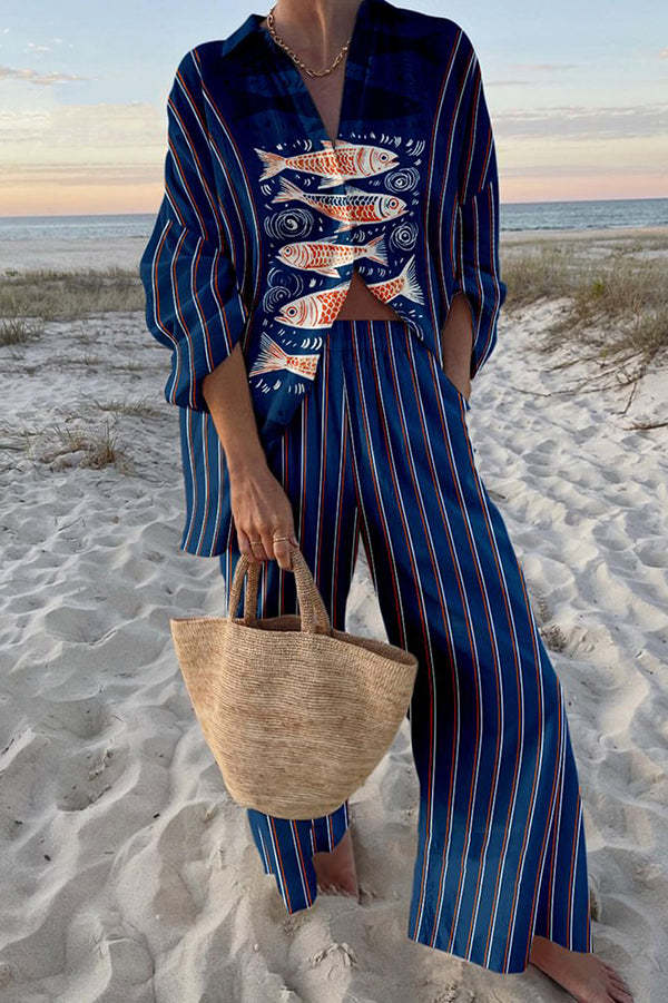 Zairine™ | Ensemble Femme Chic Imprimé Koi Bleu