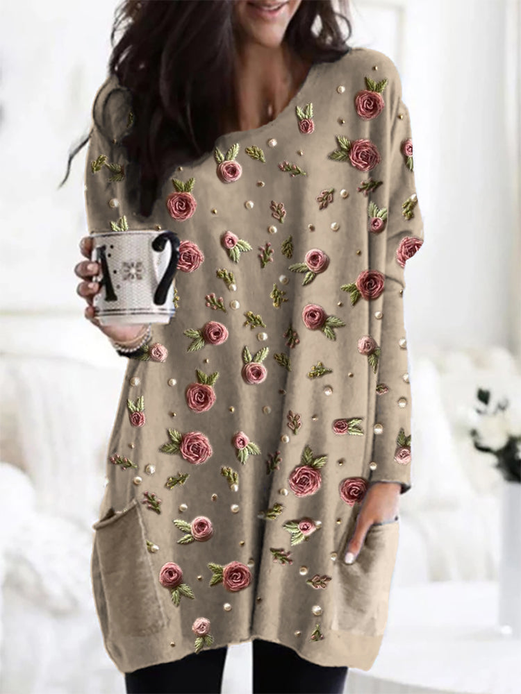 Romiselle™ | Tunique Femme Longue Imprimée Roses