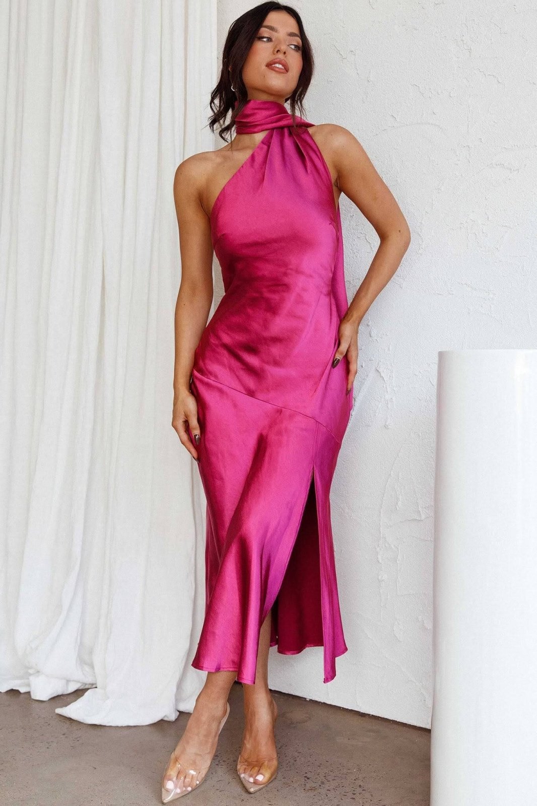 Chloe™ | Robe Midi en Soie de Luxe avec Col Américain