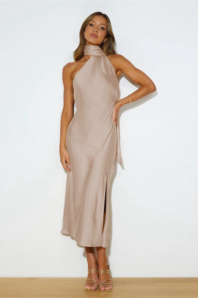 Chloe™ | Robe Midi en Soie de Luxe avec Col Américain