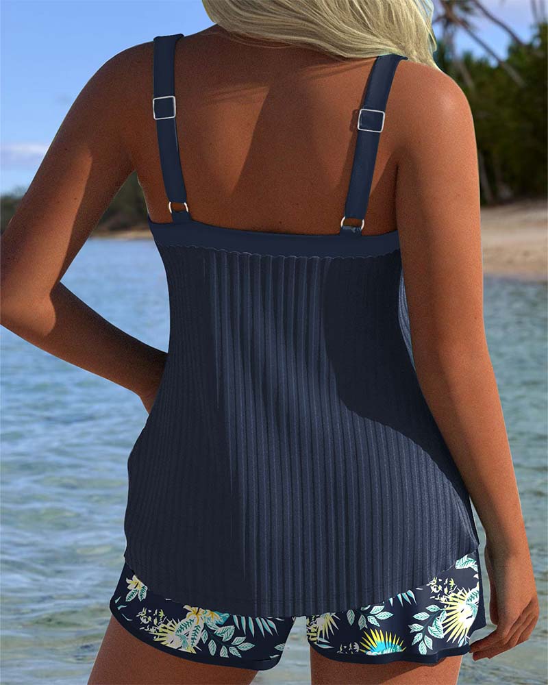 Élise™ | Tankini Rayé avec Short Plage