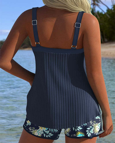 Élise™ | Tankini Rayé avec Short Plage