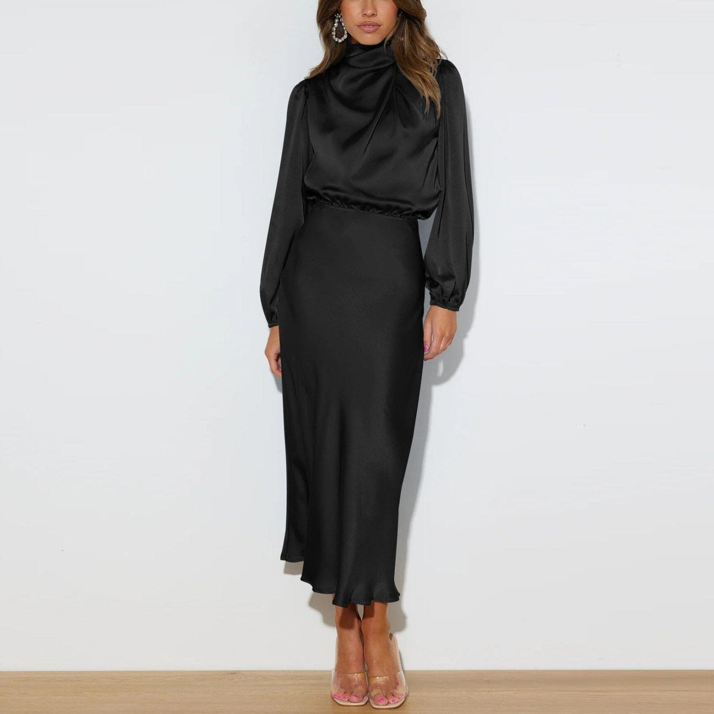 Evelyn™ | Élégante Robe en Soie à Manches Longues
