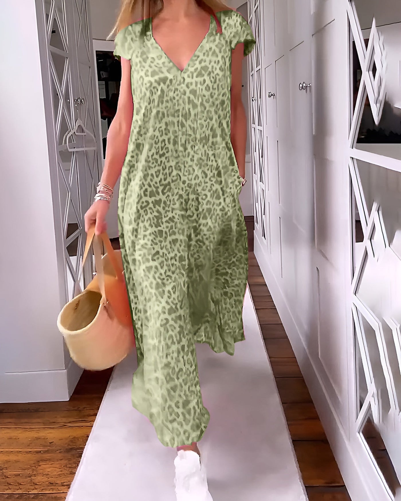 Véronique™ | Robe Longue Imprimée à Col V