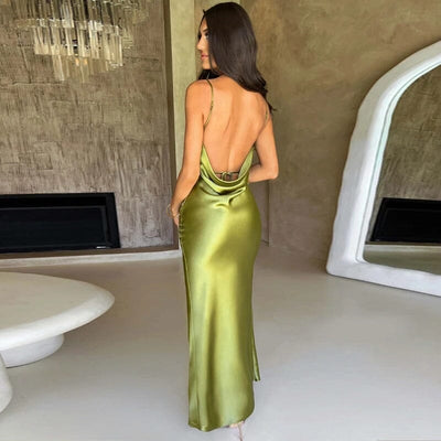 Lily™ | Robe Maxi en Satin avec Fines Bretelles