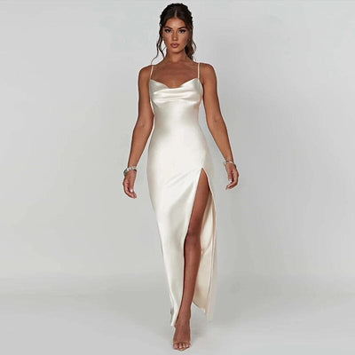 Lily™ | Robe Maxi en Satin avec Fines Bretelles