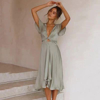Rosella™ | Robe Midi Élégante avec Manches Flutter