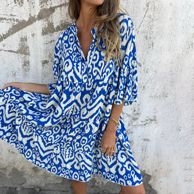 Astrid™ - Robe à Col V et Manches Trois-Quarts Imprimées
