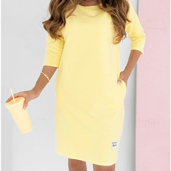 Lieka™ | Robe à Col Rond et Manches 3/4 avec Poches