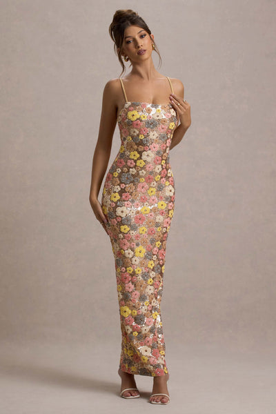 Selviana™ | Robe Longue à Sequins Floraux